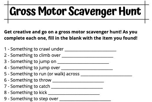 Gross Motor Scavenger Hunt | Active Learning for Kids | Starfish Therapies
