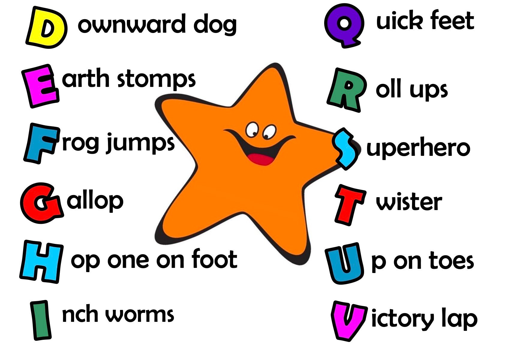 Have fun using the alphabet to help your little one get stronger with Alphabet Exercises by Starfish Therapies!