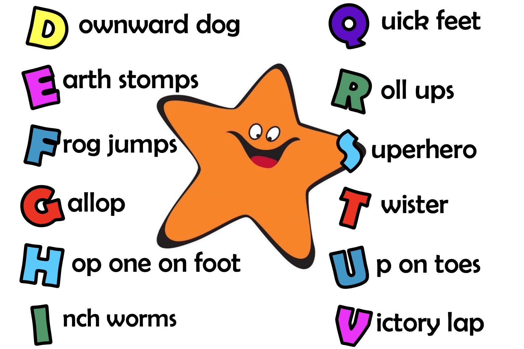 Have fun using the alphabet to help your little one get stronger with Alphabet Exercises by Starfish Therapies!